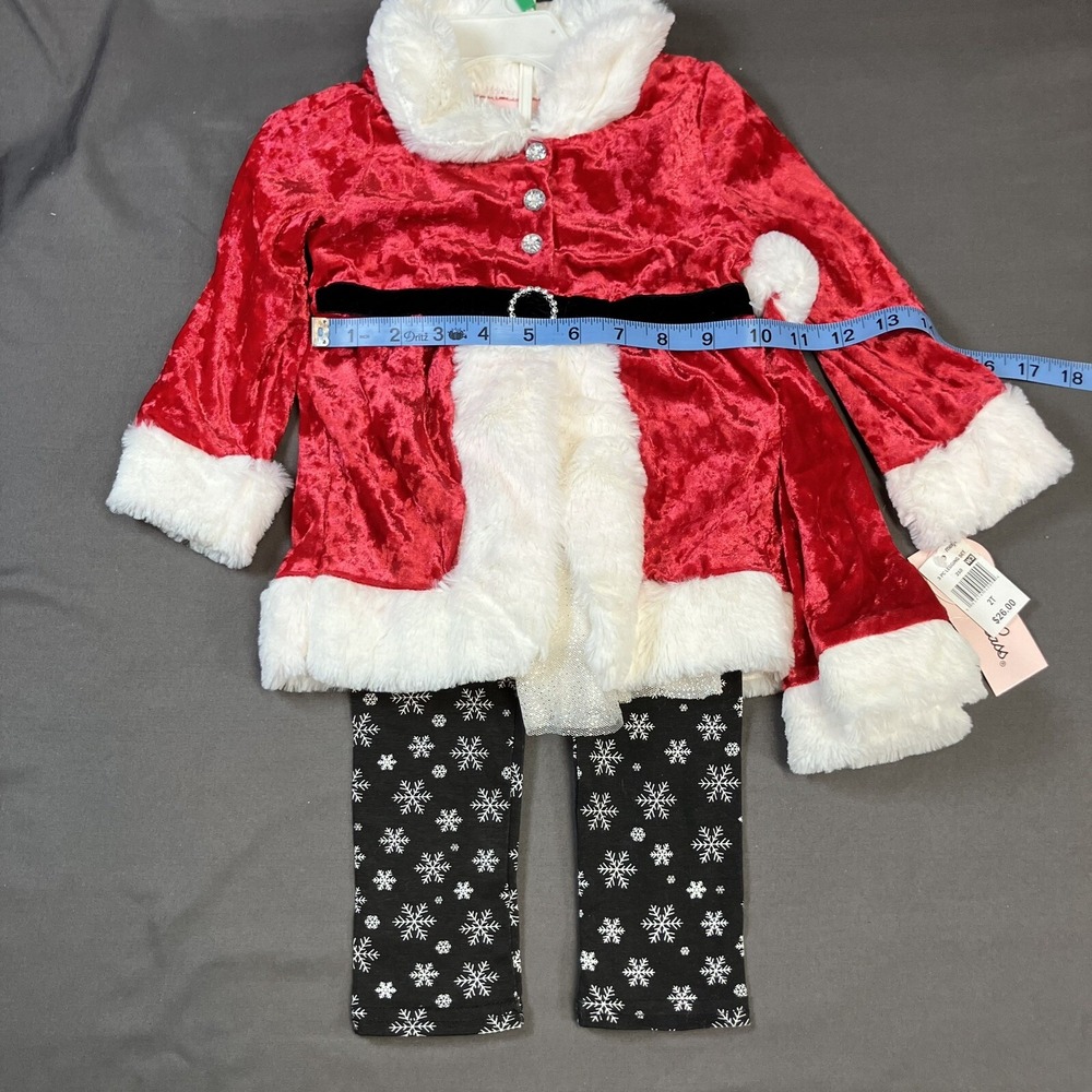 Little Lass Girl Skirt Tights Hat Set / 2T / Santa / 3 Pieces /Christmas Holiday - Picture 3 of 16